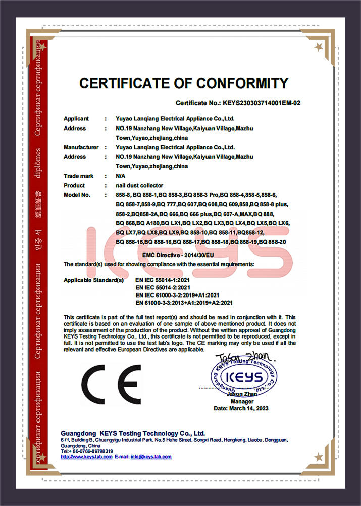 Nail Dust Collector +CE-EMC EN55014-1 55014-2 cert